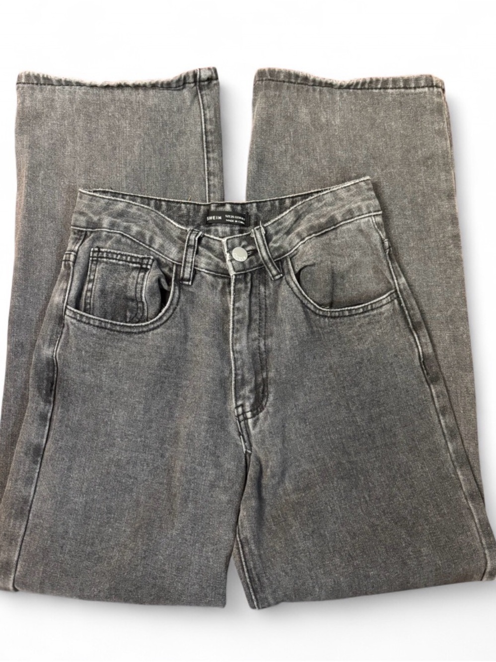 SHEIN Women’s Faded Washed gray/Black wide Leg Jeans